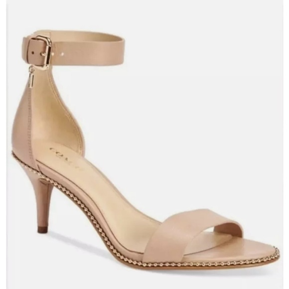 New Coach Maude Chalk/Beige Soft Milled Leather Heel Sandals Size 9 - Picture 1 of 8